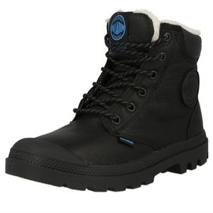 Palladium black leather pampa style lace up faux shearling unisex boot Size 9